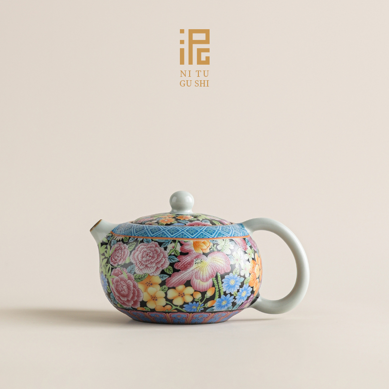 汝窑繁花似锦雅黑西施壶陶瓷茶壶