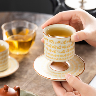 汝窑笑里藏刀转转杯陶瓷哈哈茶杯主人杯单杯个人专用喝茶品茗杯子