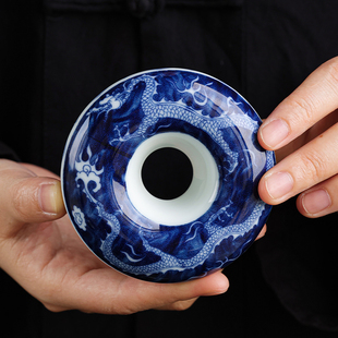飞龙甜甜圈盖置盖托中式青花陶瓷茶具用品配件泡茶壶盖托盘