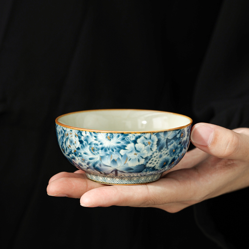 汝窑金万花普洱茶杯主人杯