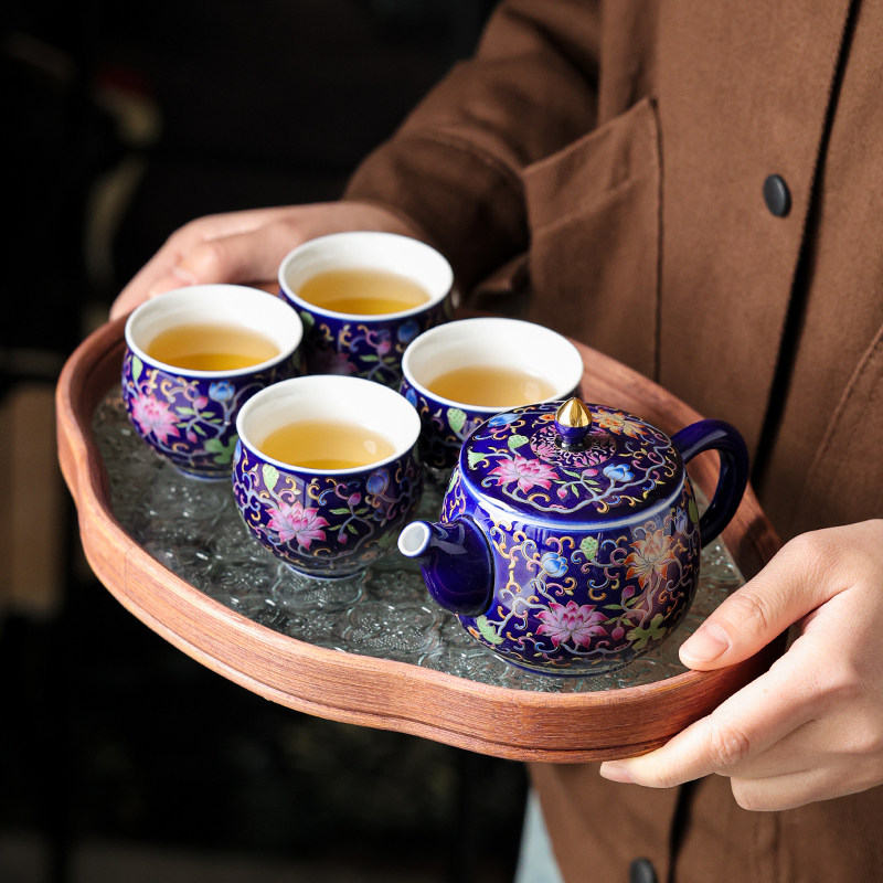 珐琅彩陶瓷茶具套装家用办公室轻奢高档功夫茶具套装泡茶壶茶杯组