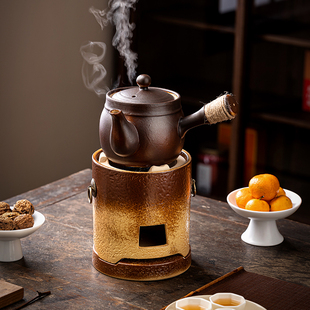 粗陶罐罐茶煮茶器炭火围炉煮茶壶家用室内陶壶全套明火烤茶碳炉子