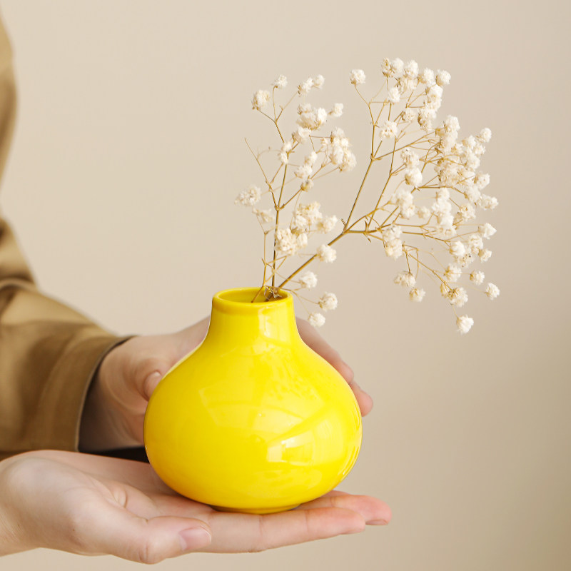 陶瓷金盏黄花插定制客厅装饰摆件