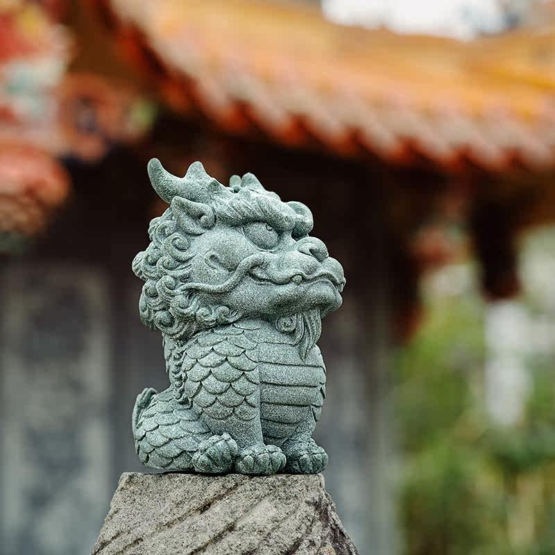 青砂石鱼缸造景新中式瑞兽麒麟家居创意国潮精品茶宠摆件装饰品