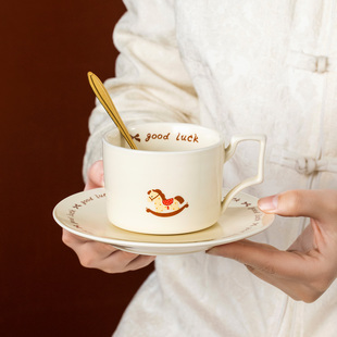 陶瓷摇摇马高档美式咖啡杯子杯碟套装精致家用女士个人专用定制