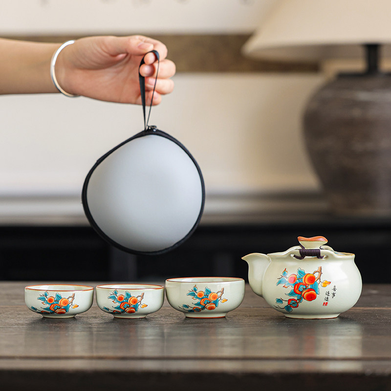 汝窑旅行茶具套组可携式包一壶三杯茶壶茶杯户外露营一人饮快客杯,餐饮具,旅行茶具,淘宝优惠券,粉丝福利购,淘宝优惠卷