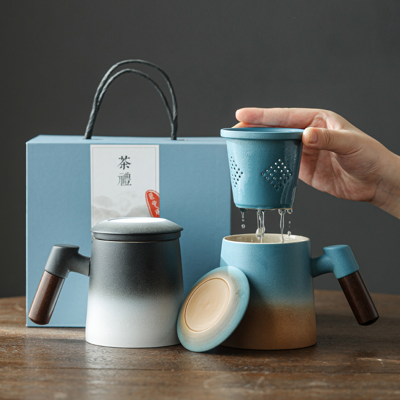 渐变办公杯带手柄泡茶茶水分离