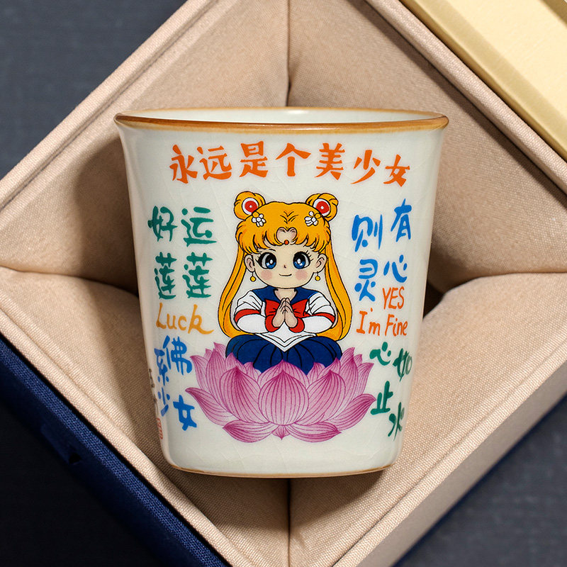 汝窑美少女茶杯主人杯定制可乐杯图片