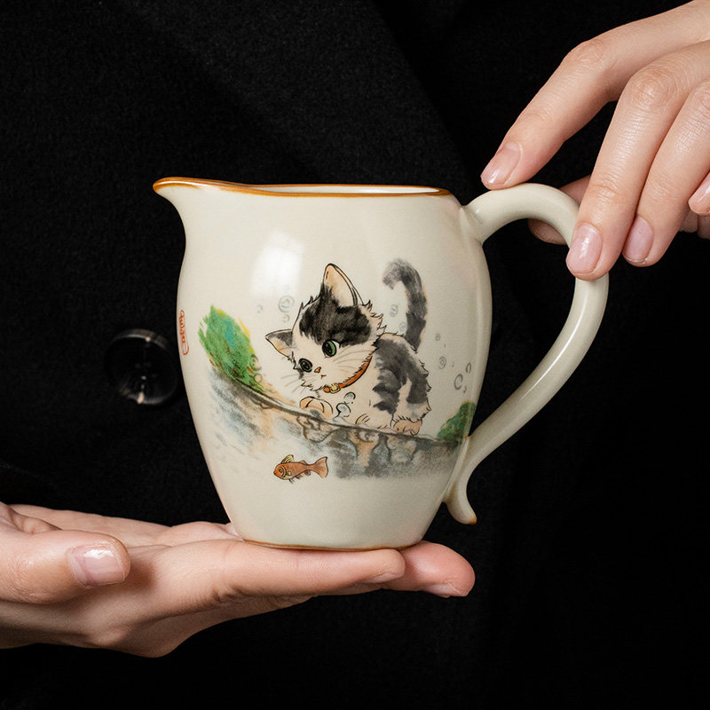 汝窑萌猫美人公道杯高档功夫茶具家用分茶器陶瓷大容量茶海定制,餐饮具,公道杯,淘宝优惠券,粉丝福利购,淘宝优惠卷