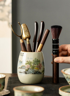 老陶泥祇此青绿茶道六君子黑檀木功夫茶具配件家用茶拨茶夹茶勺