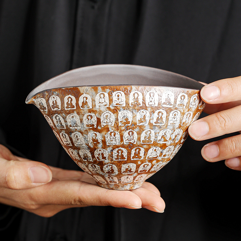 老岩泥鎏银千佛公道杯分茶器