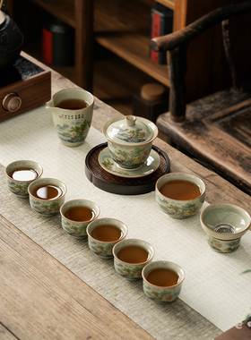 土的故事祇有这个绿色的老陶土景观功夫茶具成套家庭盖碗茶杯办公