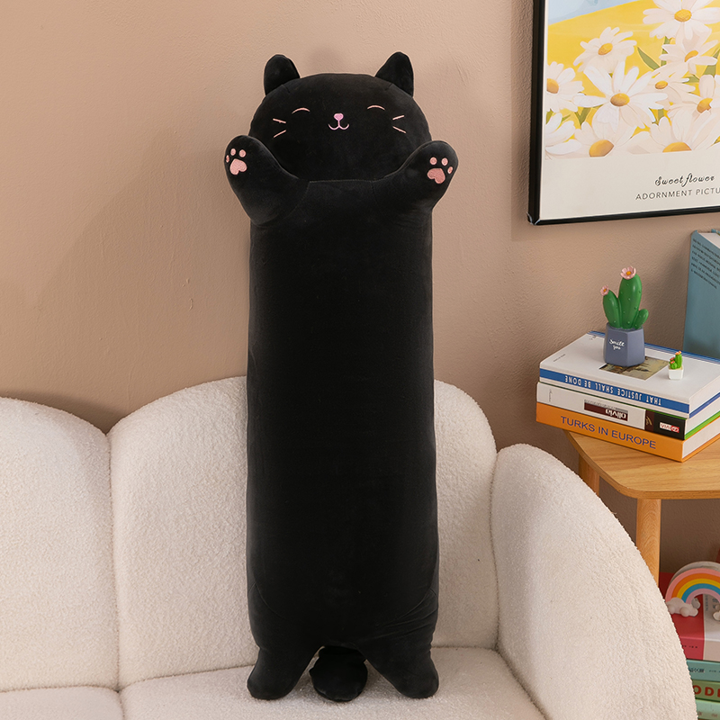 黑猫咪长条侧睡觉夹腿公仔抱枕