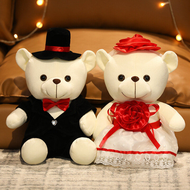结婚婚庆娃娃压床毛绒玩具公仔情侣一对小熊婚车房装饰摆件车头女