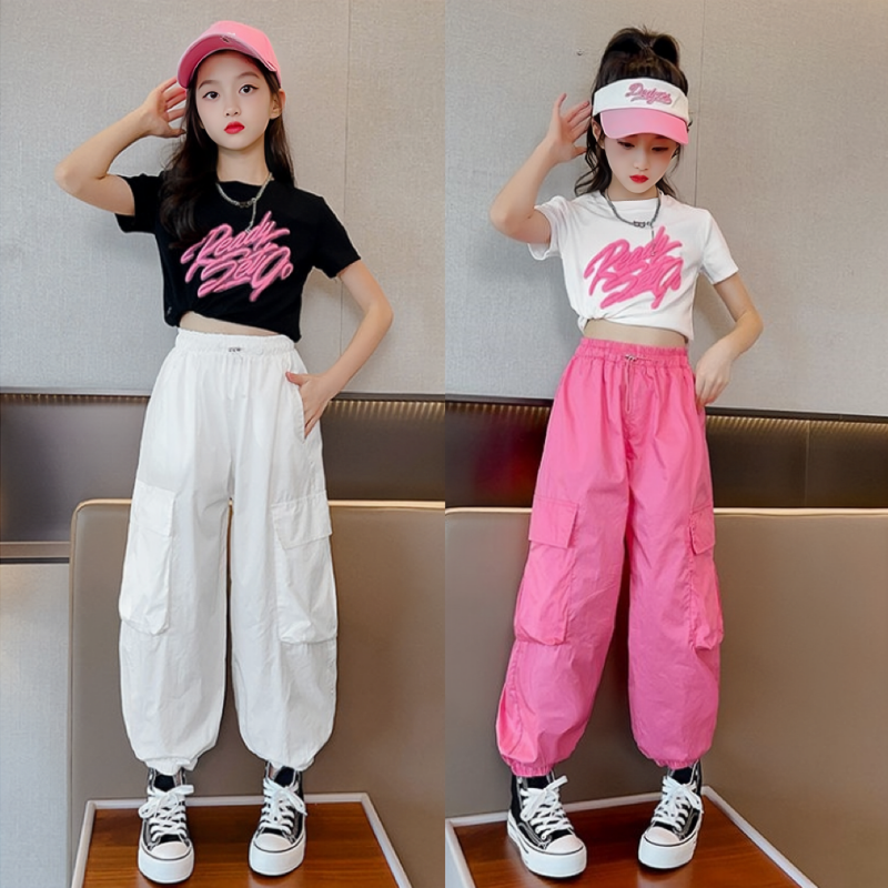女童套装短袖工装裤2025夏款网红炸街潮时髦中大童T恤裤子两件套