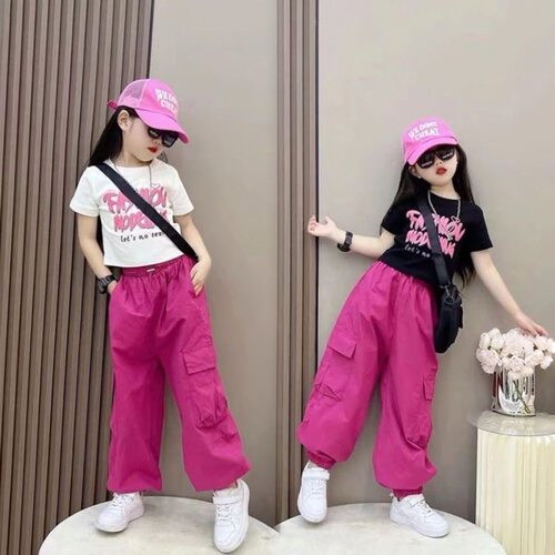 女童套装新款短袖工装裤2025洋气网红时髦中大童女孩T恤两件套潮9