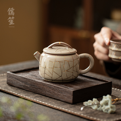 描金复古传世哥窑茶壶陶瓷茶具家用高端泡茶壶送礼叶金塔大师