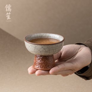 儒笙复古传世哥窑主人杯茶杯陶瓷茶具品茗杯单杯茶盏叶金塔手作