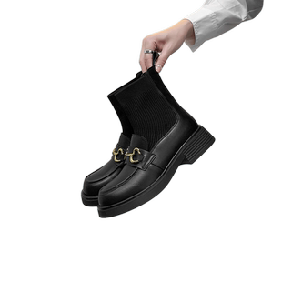 戈美其袜子鞋秋冬季高帮靴子中筒袜靴炸街超火短靴英伦弹力靴加绒