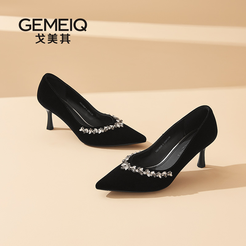 戈美其2025新款秋季尖头水钻单鞋