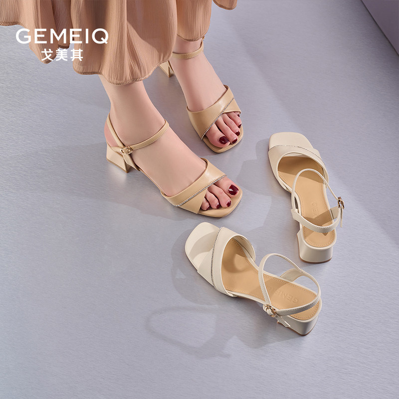 戈美其凉鞋女款新款夏季时尚配裙子仙女风一字扣高跟时装凉鞋