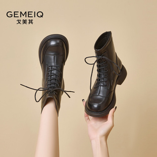 冬厚底马丁靴女单靴增高复古英伦风爆款 戈美其2024新款 显瘦短靴子