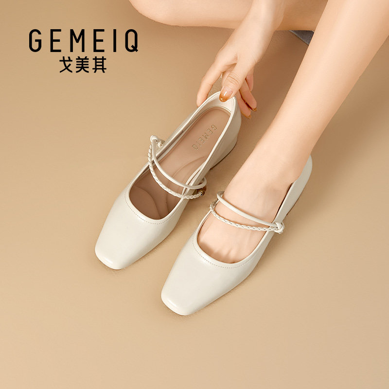 戈美其法式一字带玛丽珍鞋女方头浅口软底单鞋米白色气质春季女鞋,女鞋,玛丽珍鞋,淘宝优惠券,粉丝福利购,淘宝优惠卷