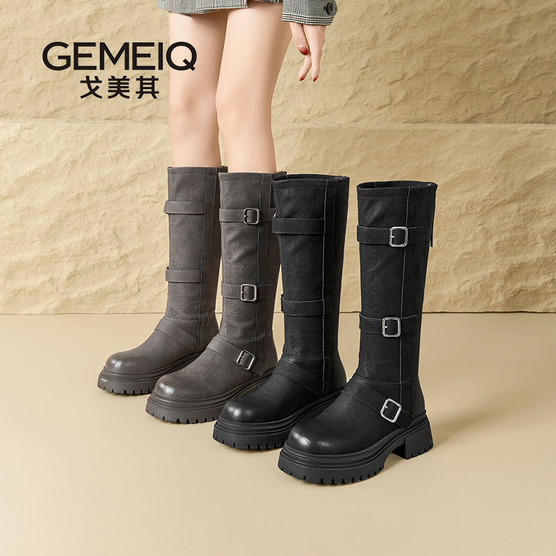 戈美其2025新款皮带扣骑士靴