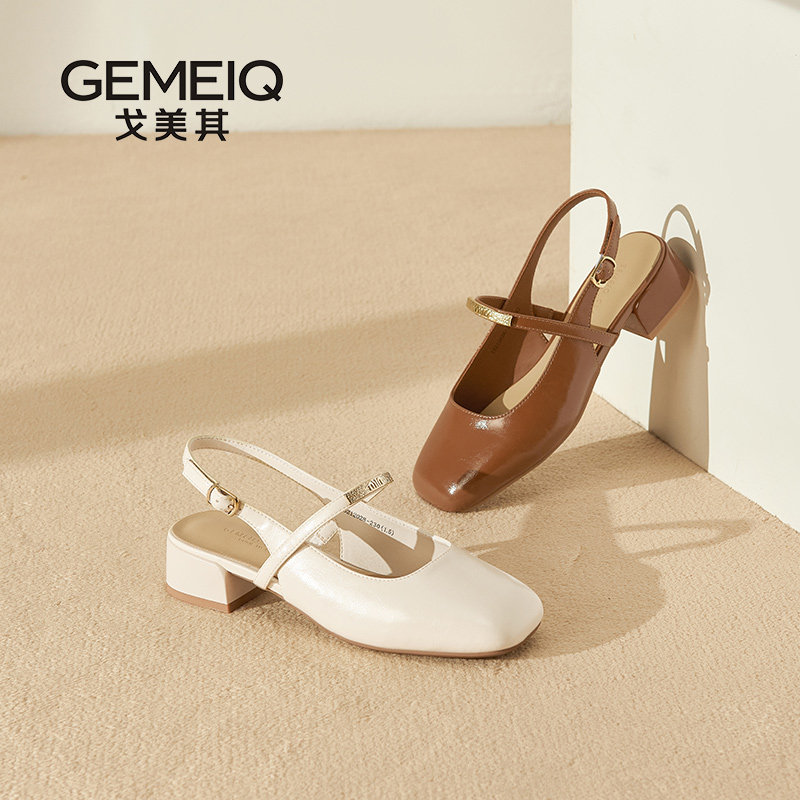 戈美其商场同款凉鞋女款2025新款夏季外穿配裙子粗跟仙女风后空鞋,女鞋,浅口单鞋,淘宝优惠券,粉丝福利购,淘宝优惠卷