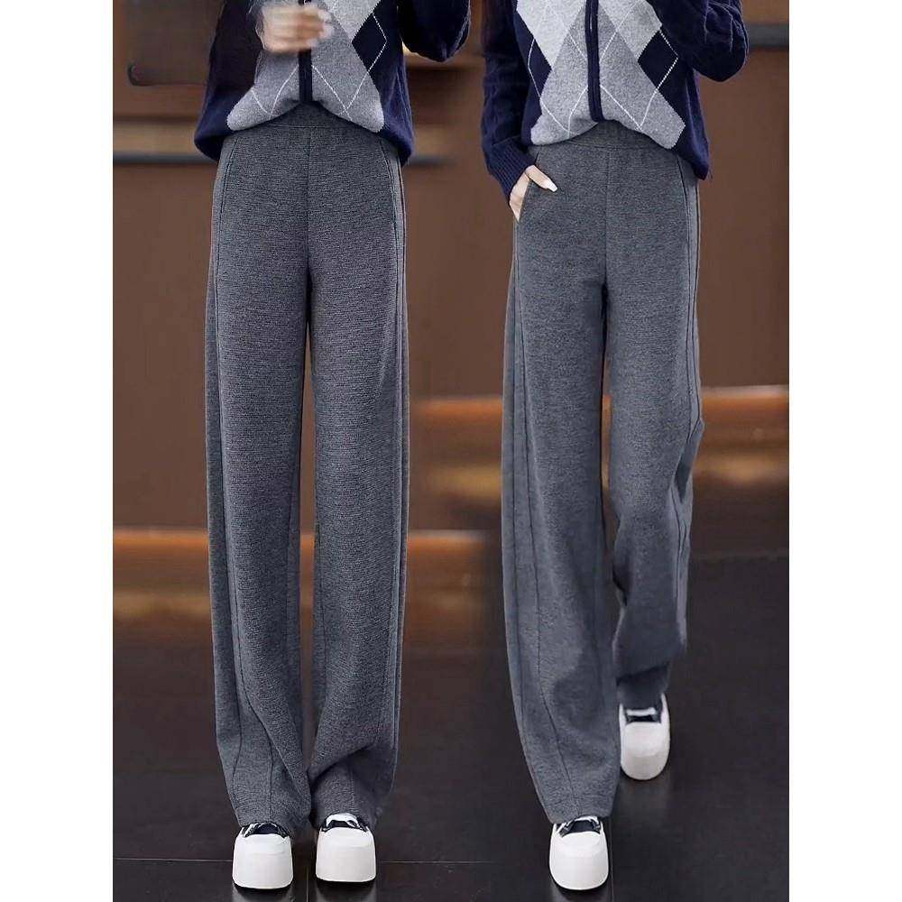 加绒垂感阔腿裤女士冬季慵懒派羊毛窄版显瘦百搭时尚休闲弯刀裤子