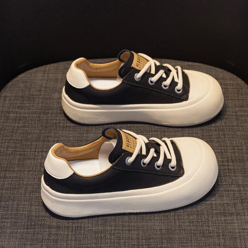 香港厚底真皮丑萌小白鞋女2025新款秋冬季覆古百搭休闲大头