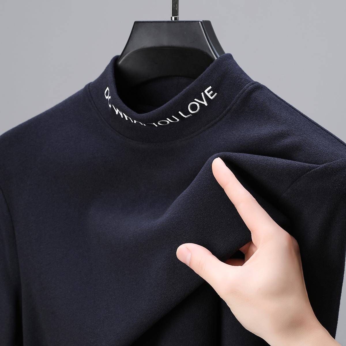 MAROLIO~蓄热锁温！2025新款德绒长袖T恤男潮流刺绣半高领打底衫