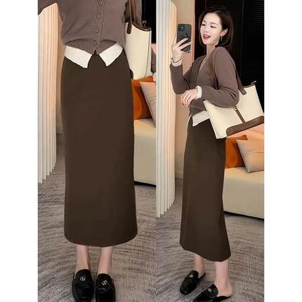超好看毛呢半身裙女秋冬季2025新款西装裙高级感包臀裙一步裙长裙