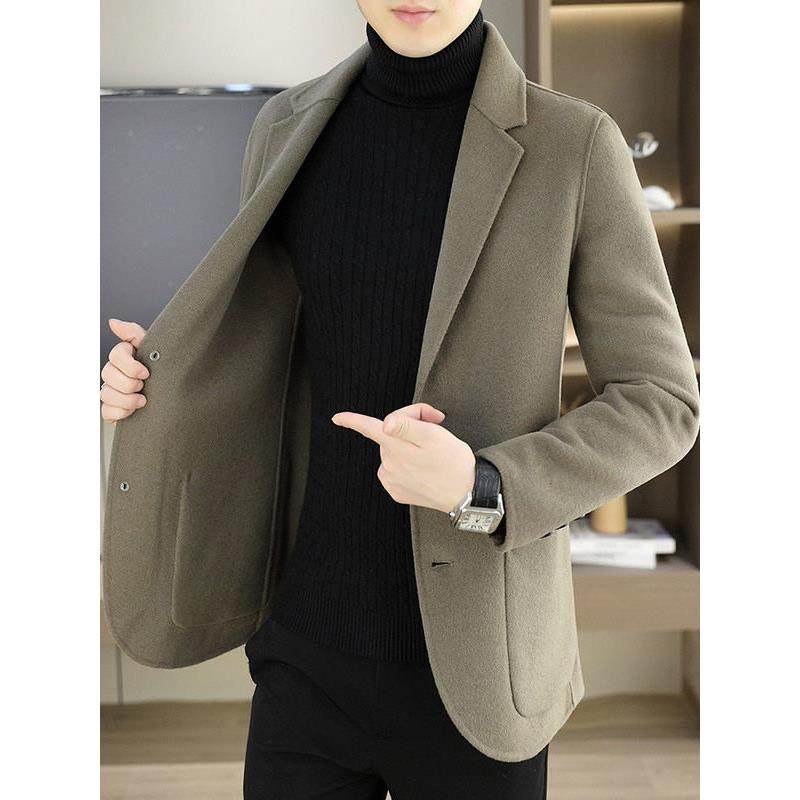 高端双面羊毛呢大衣男秋冬新款修身潮流短款商务休闲呢子西装外套