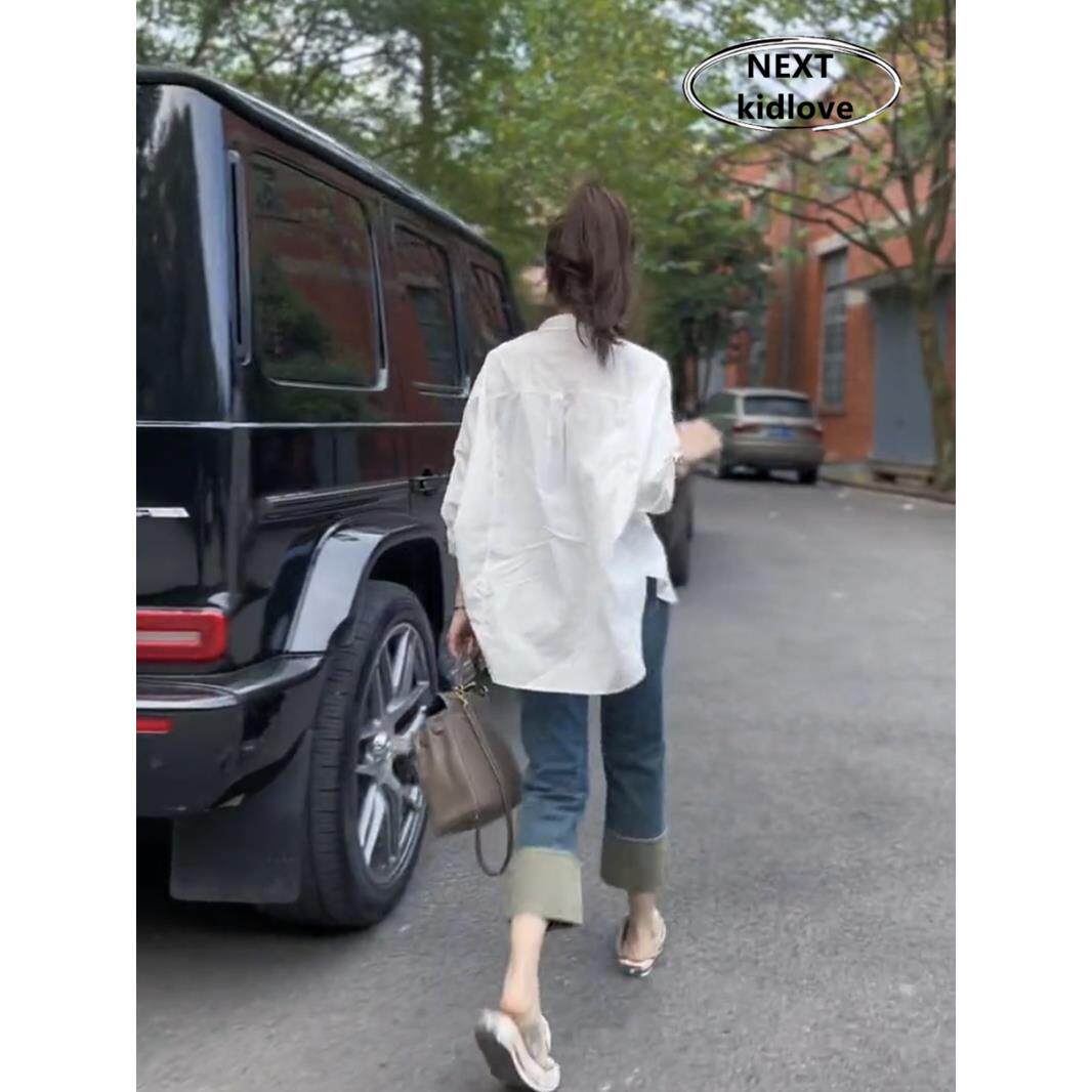 香港2026春秋新款欧货设计感白色衬衫女休闲遮肉纯色打底长袖衬衫
