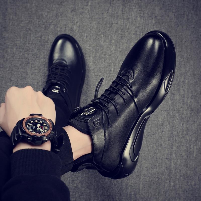 香港潮牌厚底马丁靴男高帮百搭休闲鞋2024夏季新款加绒皮靴子男士