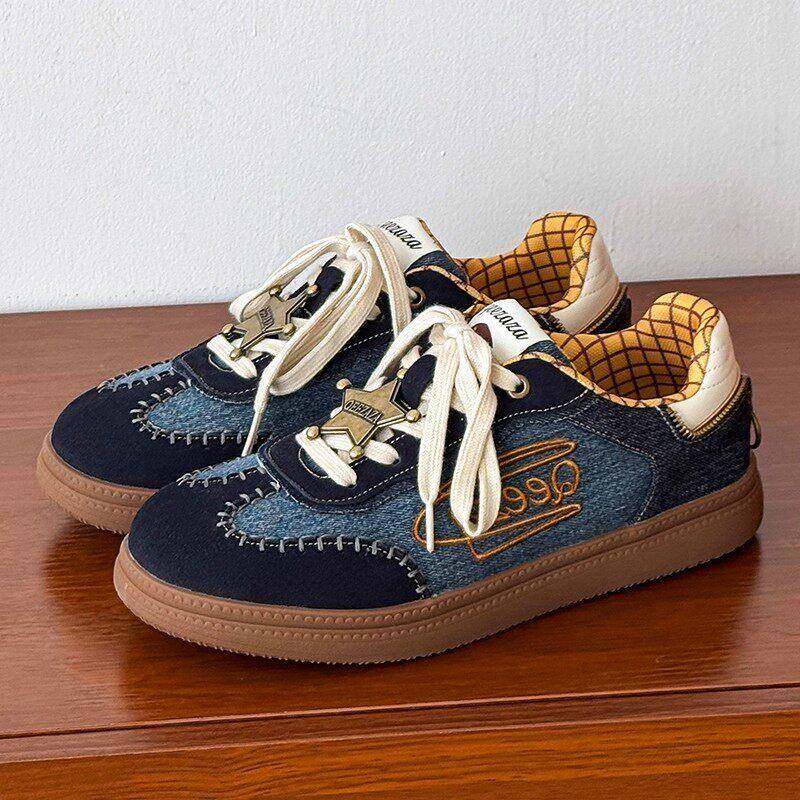男鞋秋季百搭休闲美式覆古德训板鞋青少年小众设计感运动牛仔布鞋,流行男鞋,休闲板鞋,淘宝优惠券,粉丝福利购,淘宝优惠卷