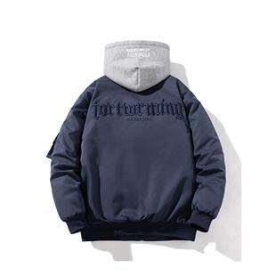 美式潮流字母刺绣棒球棉服棉衣男覆古宽松外套秋冬加厚飞行员夹克