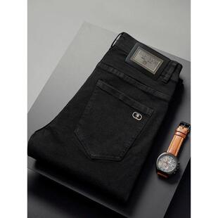 欧货高端黑色牛仔裤男款秋冬2025新款修身小脚休闲加绒男士长裤子