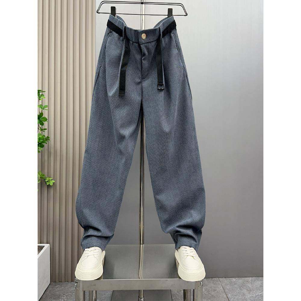 MAROLIO~显高显瘦！轻奢拼接弯刀裤男潮牌宽松个性腰带直筒休闲裤,男装,大码下装,淘宝优惠券,粉丝福利购,淘宝优惠卷