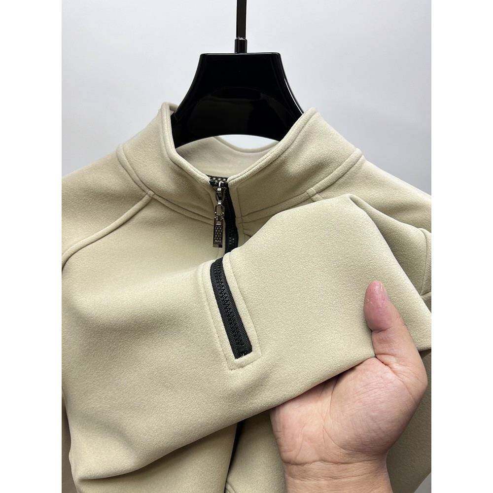 MAROLIO~高端优选！双面德绒半拉炼卫衣男立领秋冬加绒加厚上衣潮