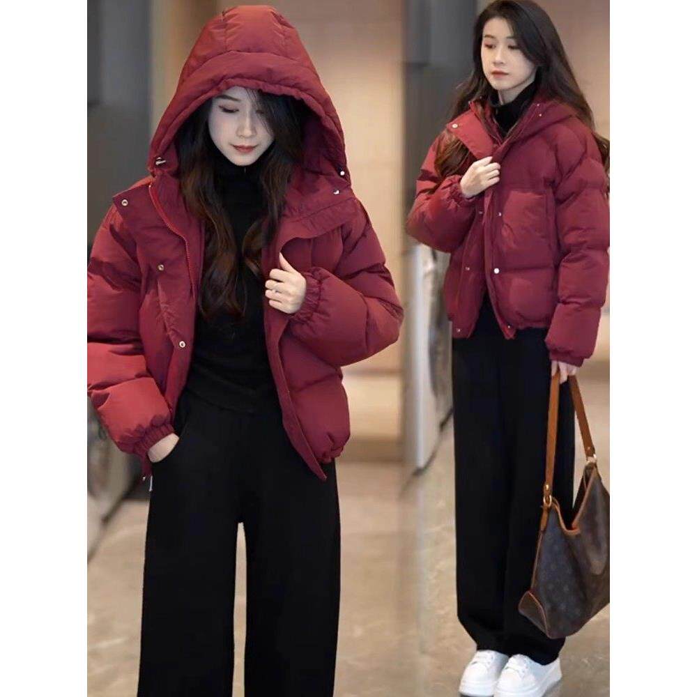 香港代购时尚短款连帽羽绒服女冬季新款韩版保暖休闲面包服外套
