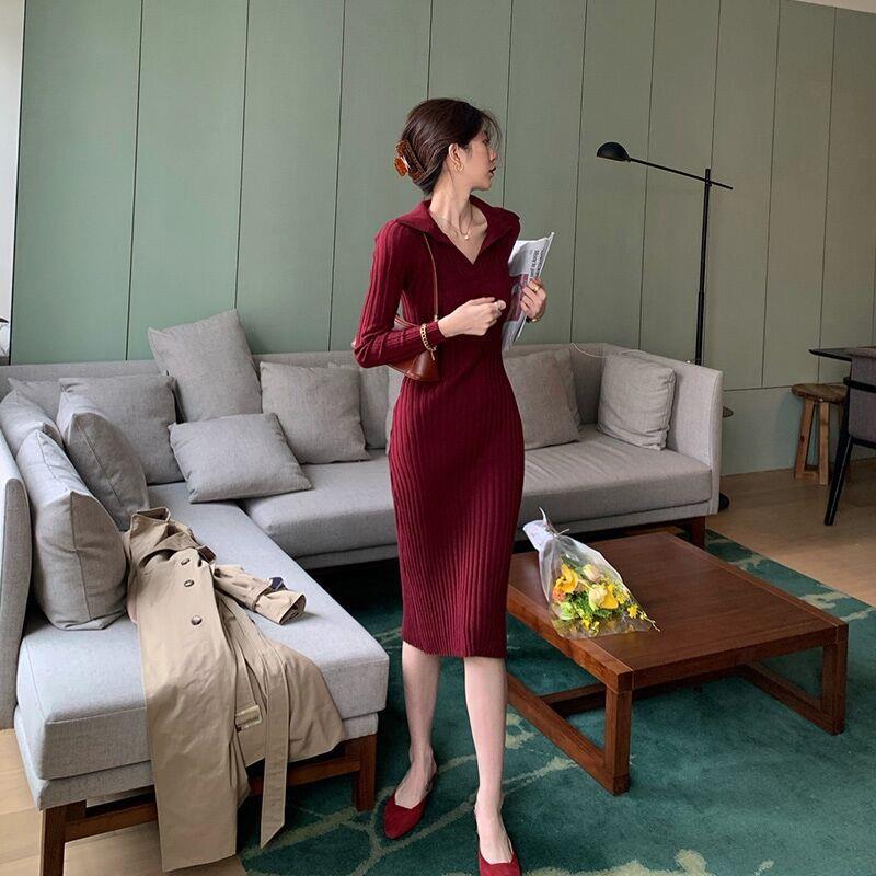 欧洲站春季新款气质御姐洋气小红裙名媛轻熟针织长裙高级感连衣裙
