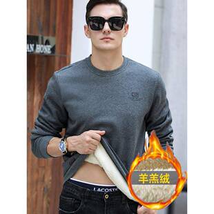 加绒卫衣男超厚外穿圆领长袖t恤秋冬季加厚羊羔绒保暖上衣打底衫