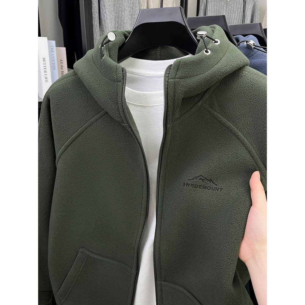 MAROLIO~重磅推荐！摇粒绒连帽外套男秋冬季加绒加厚抓绒开衫卫衣