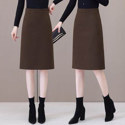 中长款毛呢半身裙女2025新款秋冬高腰显瘦直筒包臀裙a字一步裙子