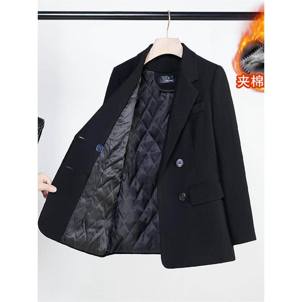 高档气质小个子黑色西装外套女士2024秋冬新款加厚夹棉小西服上衣