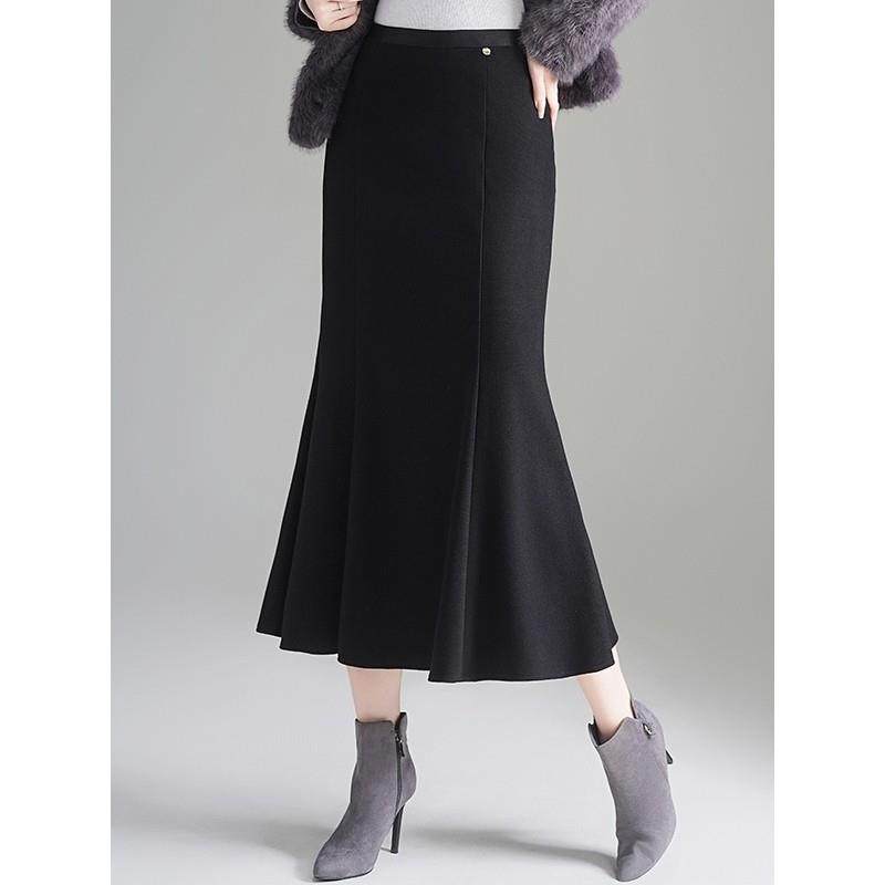 加厚通勤毛呢西装半身裙女2025秋冬垂感高级感气质鱼尾裙包臀长裙
