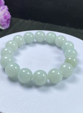 卡13.9mm 天然A货翡翠糯化晴水绿手串 珠串 证书编号5998