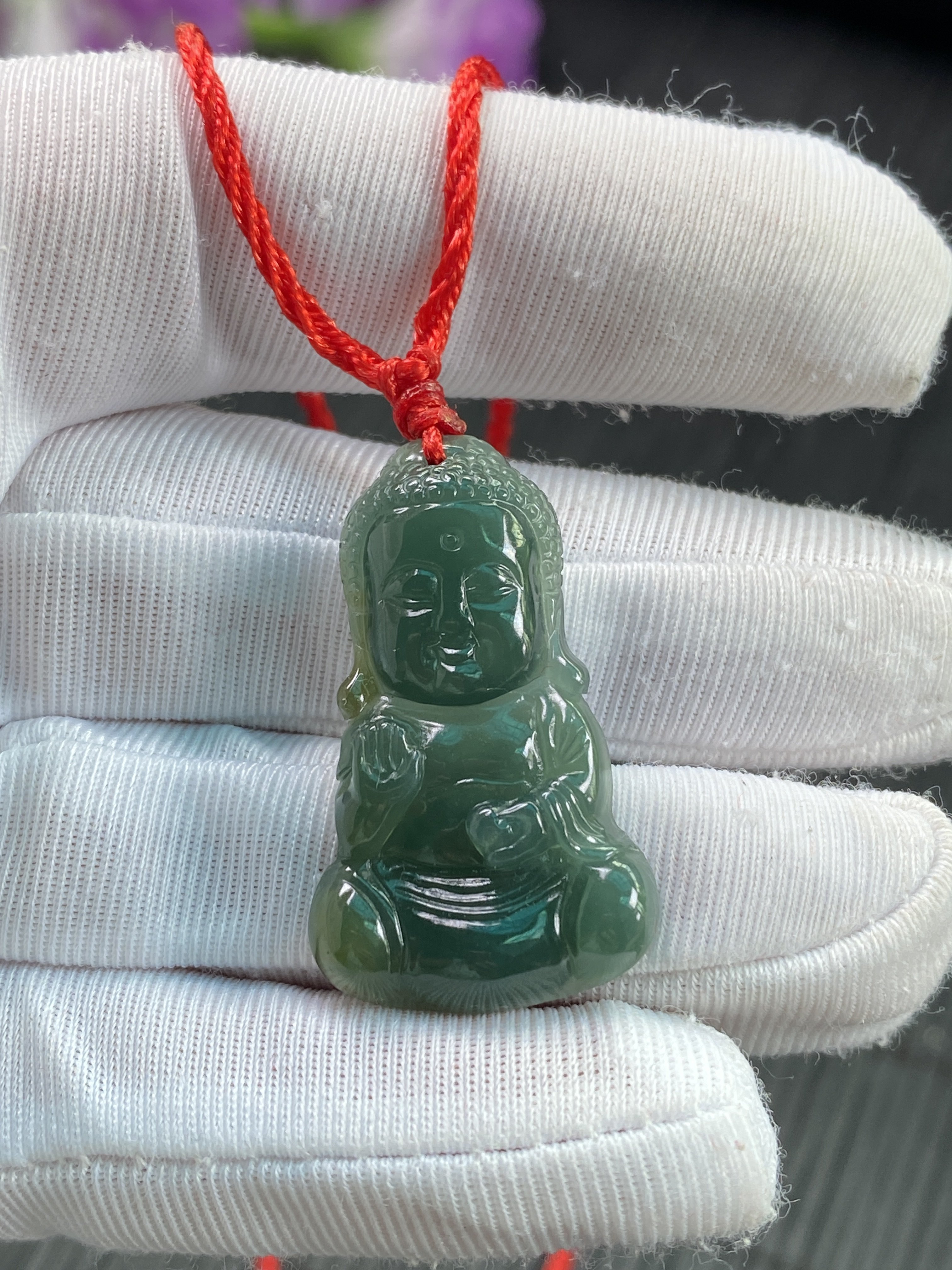 缅甸天然A货翡翠冰油青宝宝佛公吊坠 证书编号0437